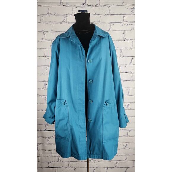 London Fog Women’s Coat Size 22W (3XL) Teal Blue Button Removable Fleece Liner - Picture 1 of 10